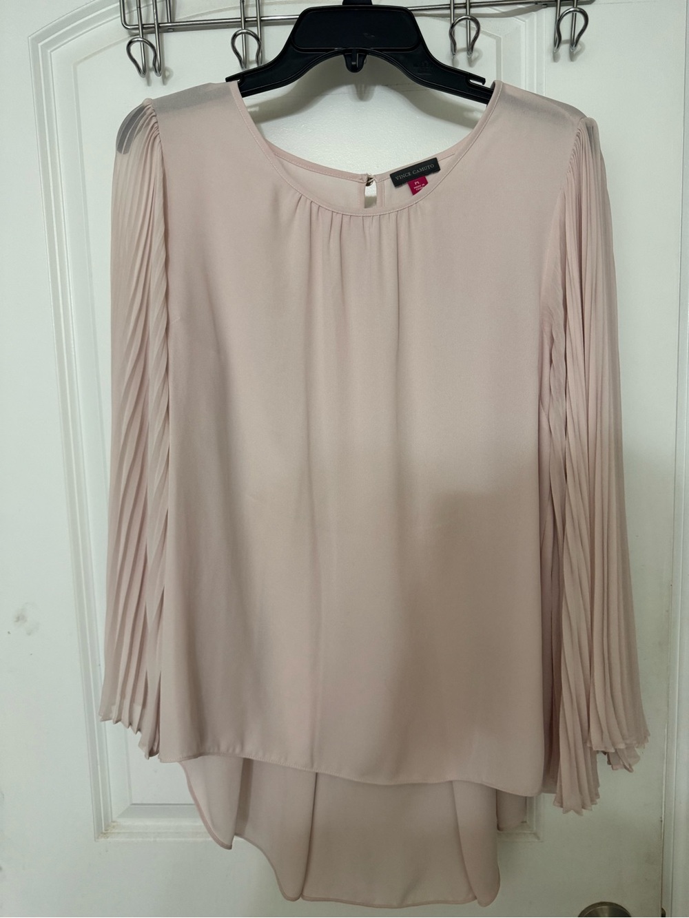 Vince Camuto Pleated-Sleeve Blouse in Light Blush